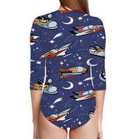 Thumbnail for Spaceship & Stars Designed Deep V Swim Bodysuits