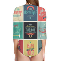 Thumbnail for Super Travel Icons Designed Deep V Swim Bodysuits