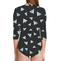 Thumbnail for Paper Airplanes (Gray) Designed Deep V Swim Bodysuits