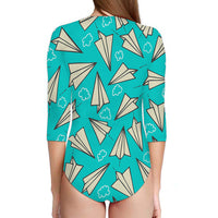 Thumbnail for Super Cool Paper Airplanes Designed Deep V Swim Bodysuits