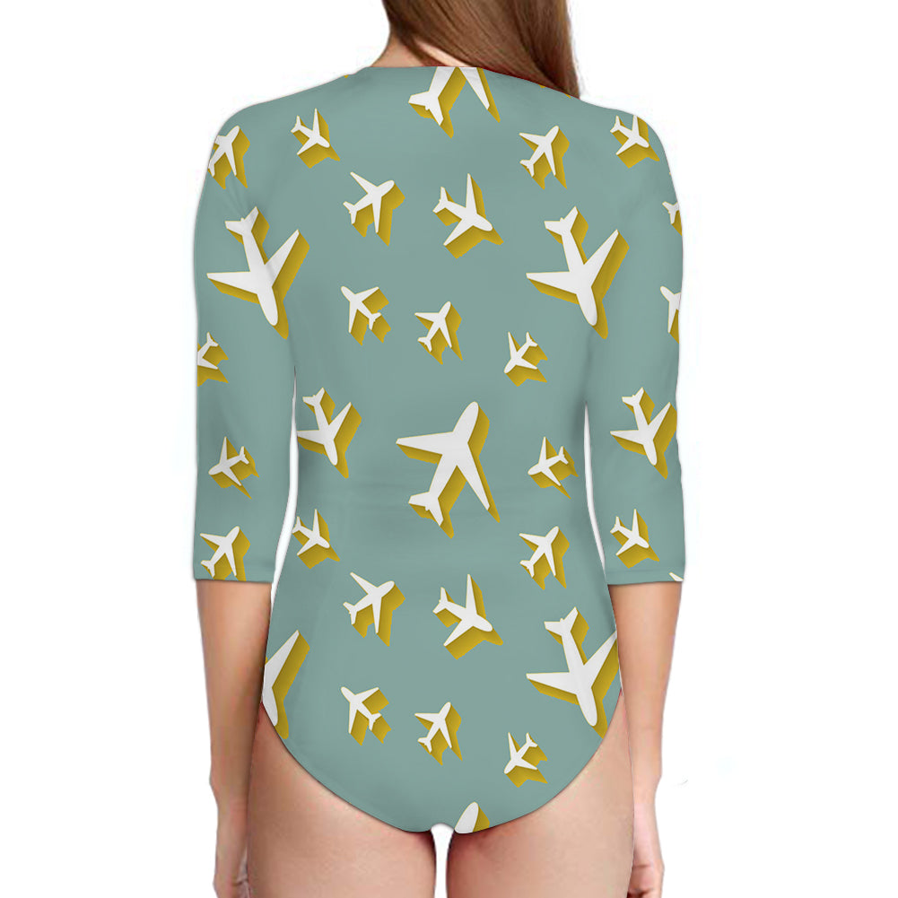 Mixed Size Airplanes Designed Deep V Swim Bodysuits