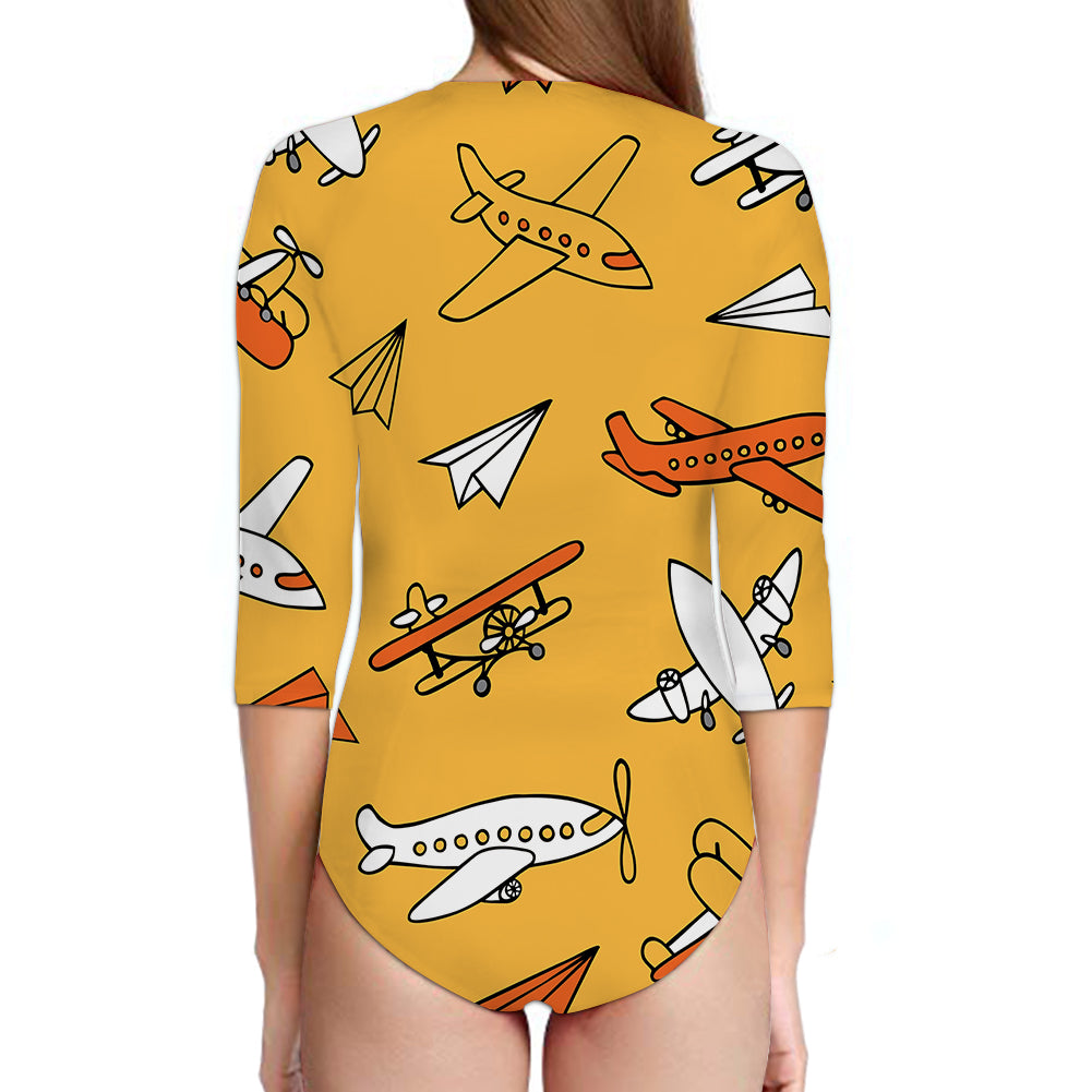Super Drawings of Airplanes Designed Deep V Swim Bodysuits