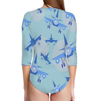 Thumbnail for Super Funny Airplanes Designed Deep V Swim Bodysuits