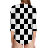 Thumbnail for Black & White Boxes Designed Deep V Swim Bodysuits