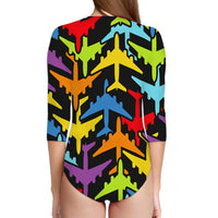Thumbnail for Super Colourful Airplanes Designed Deep V Swim Bodysuits