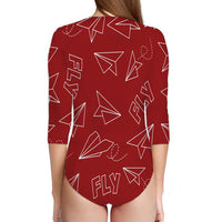 Thumbnail for Paper Airplane & Fly (Red) Designed Deep V Swim Bodysuits