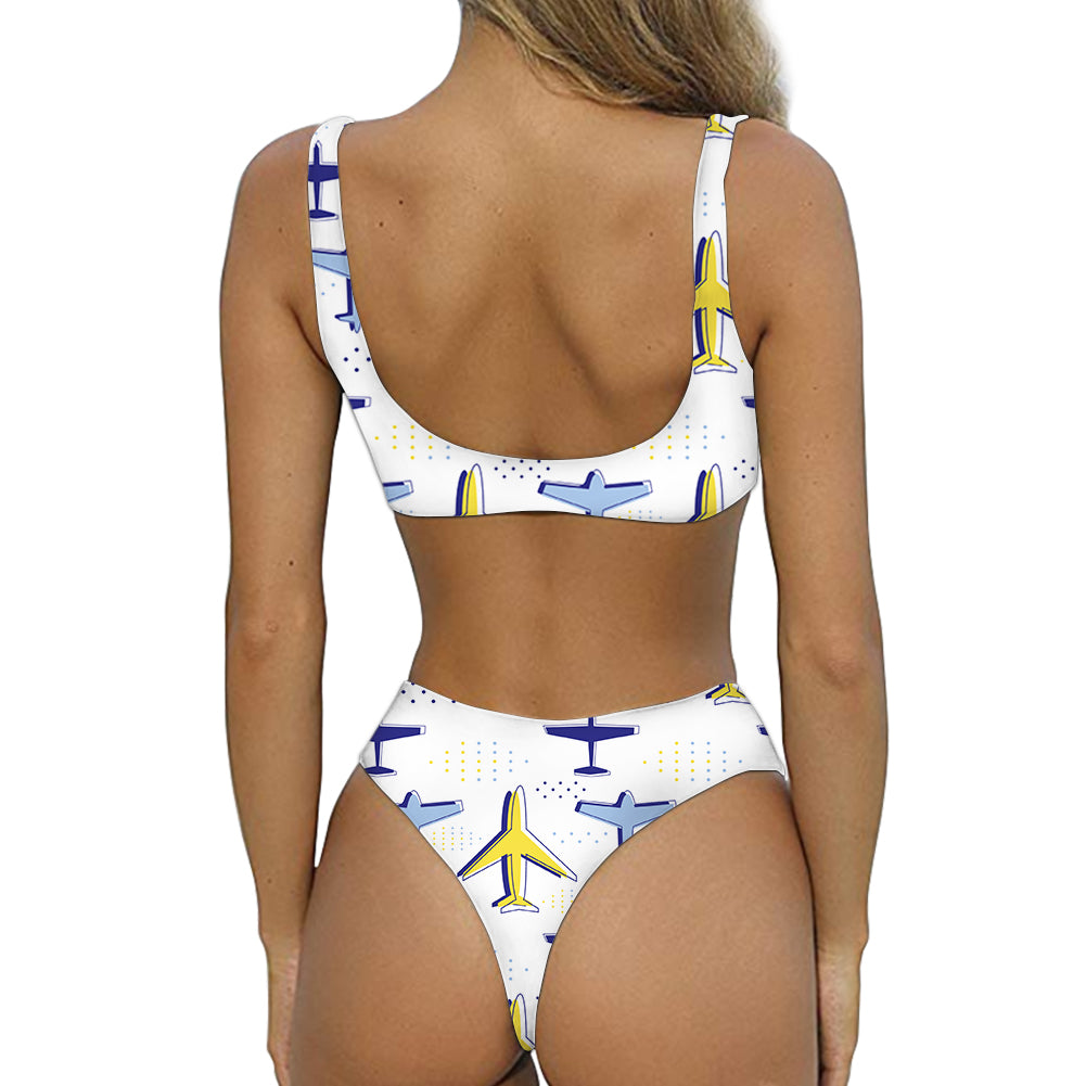Very Colourful Airplanes Designed Women Sexy Bikini Set Swimsuit