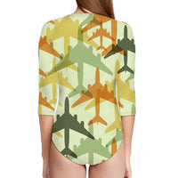 Thumbnail for Seamless Colourful Airplanes Designed Deep V Swim Bodysuits