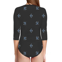 Thumbnail for Nice Airplanes (Gray) Designed Deep V Swim Bodysuits