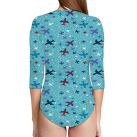Thumbnail for Love of Travel with Aircraft Designed Deep V Swim Bodysuits