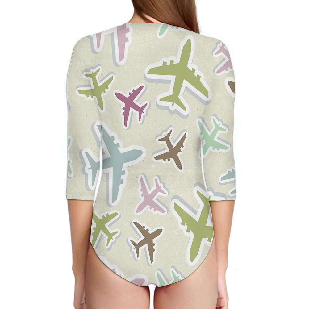 Seamless 3D Airplanes Designed Deep V Swim Bodysuits