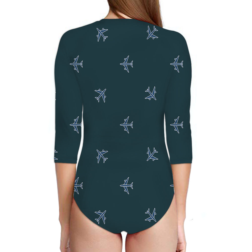 Nice Airplanes (Green) Designed Deep V Swim Bodysuits