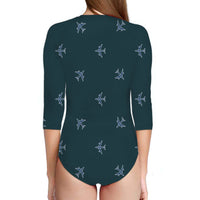 Thumbnail for Nice Airplanes (Green) Designed Deep V Swim Bodysuits