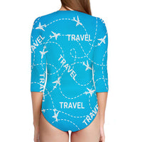 Thumbnail for Travel & Planes Designed Deep V Swim Bodysuits