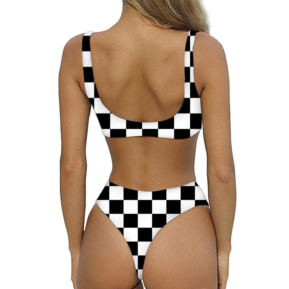 Black & White Boxes Designed Women Sexy Bikini Set Swimsuit
