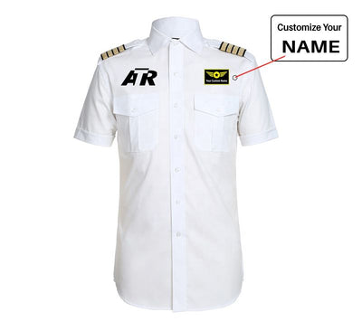 ATR & Text aviation design printed on crisp poplin cotton pilot uniform shirt.