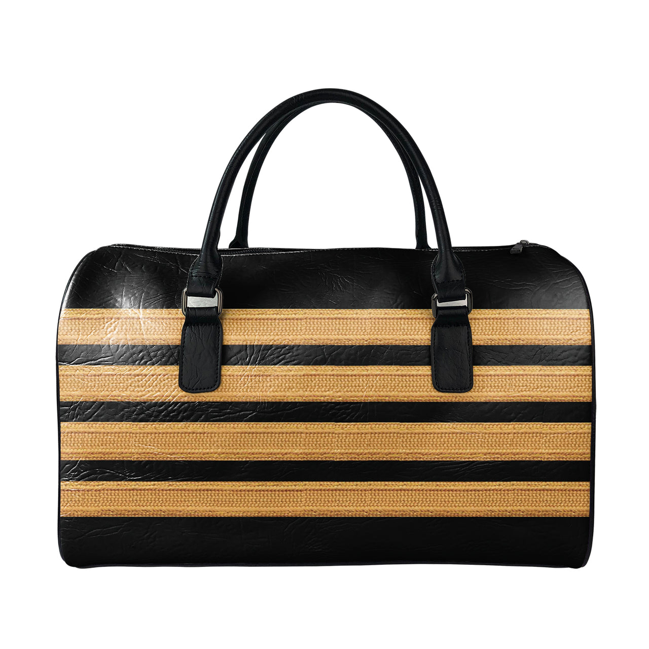 Name & Golden Pilot Epaulettes (4,3,2 Lines) Designed Leather Travel Bag
