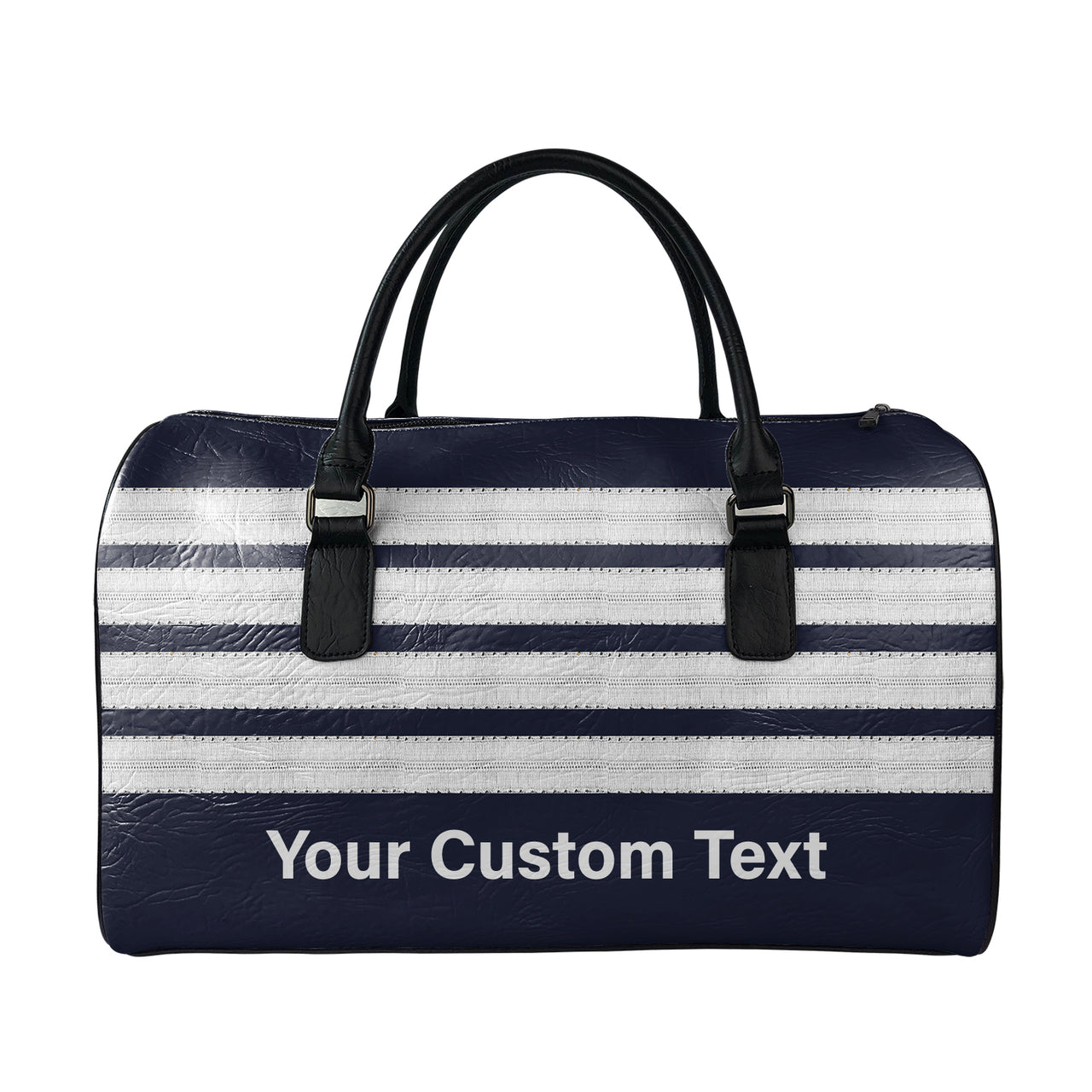 Name & Silver Pilot Epaulettes (4,3,2 Lines) Designed Leather Travel Bag