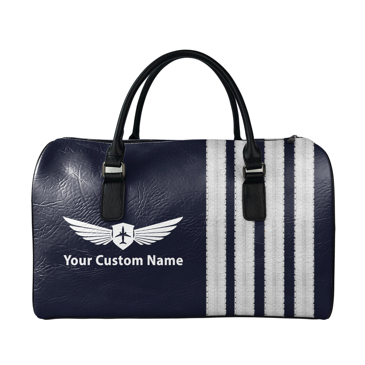 Name & Badge & Silver Special Pilot Epaulettes (4,3,2 Lines) Designed Leather Travel Bag