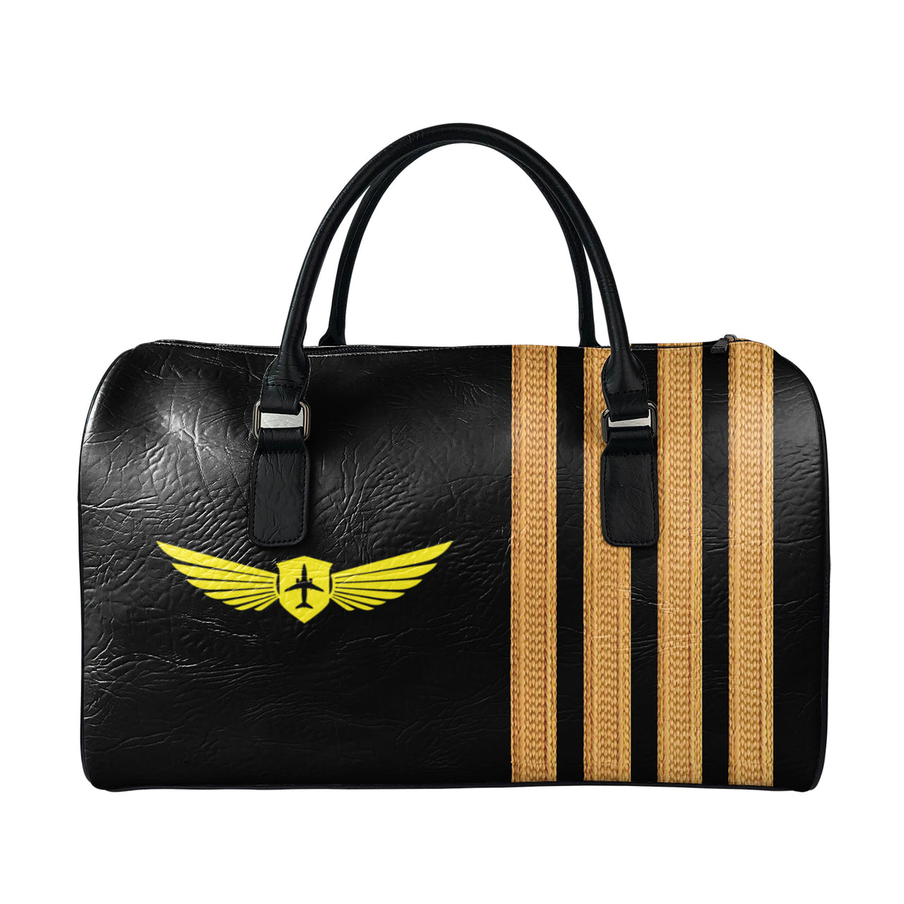 Name & Badge & Golden Special Pilot Epaulettes (4,3,2 Lines) Designed Leather Travel Bag