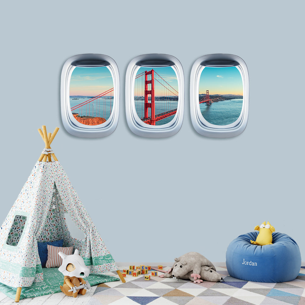 Airplane Window &  Golden Gate in San Francisco View Printed Wall Window Stickers