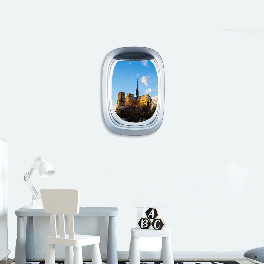 Airplane Window & Notre Dame de Paris Printed Wall Window Stickers