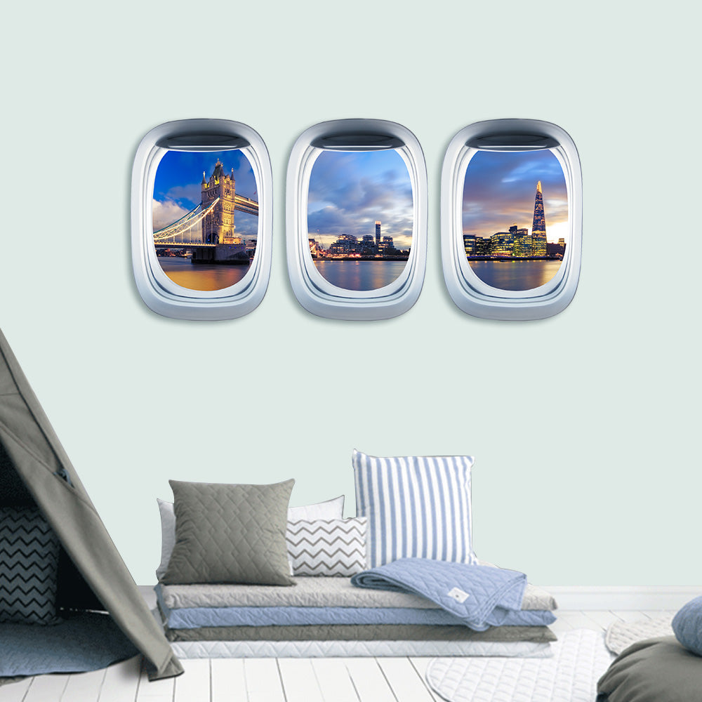 Airplane Window & Tower Bridge London View Printed Wall Window Stickers