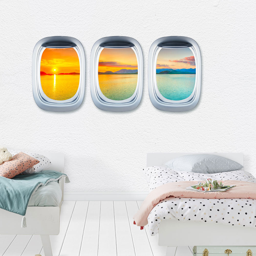 Airplane Window & Lake View Printed Wall Window Stickers