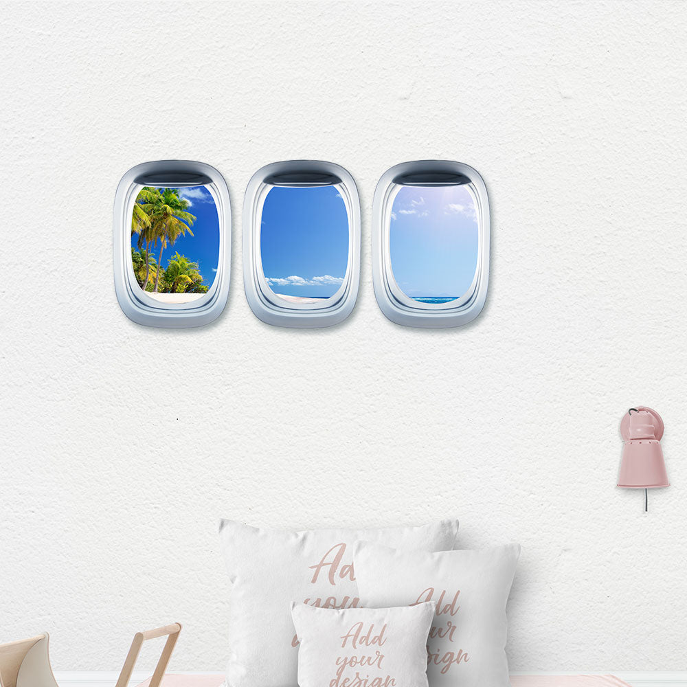 Airplane Window & View Beach Printed Wall Window Stickers