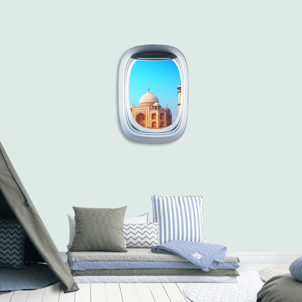 Airplane Window & Taj Mahal Printed Wall Window Stickers