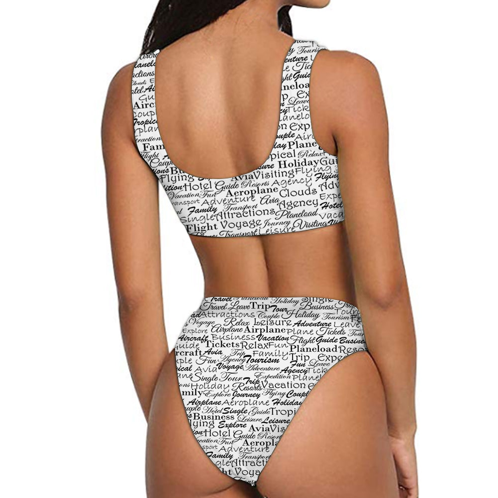 Aviation Lovers Texts Designed Women Bikini Set Swimsuit