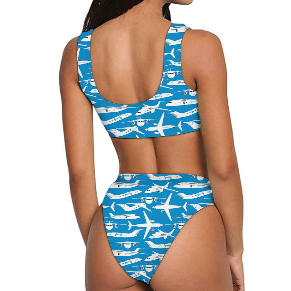 Big Airplanes Designed Women Bikini Set Swimsuit
