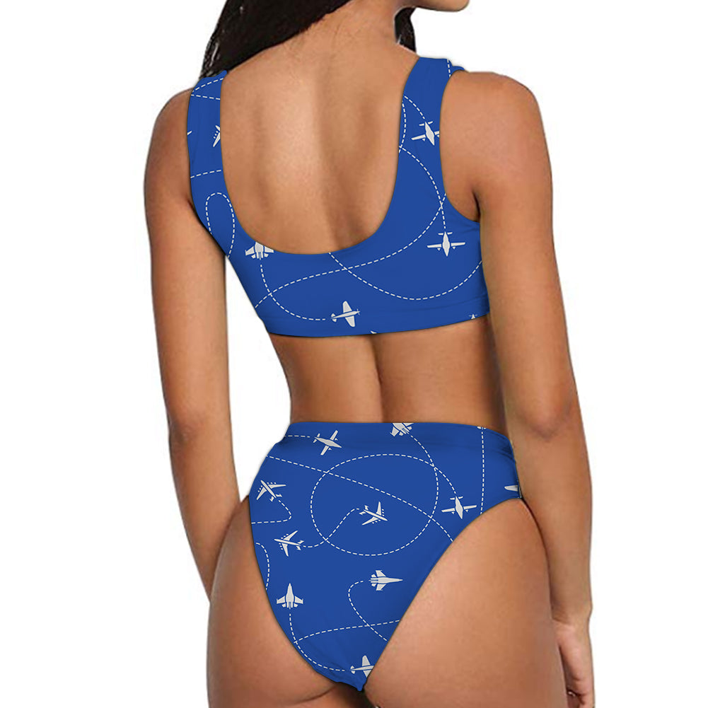 Travel The World By Plane (Blue) Designed Women Bikini Set Swimsuit