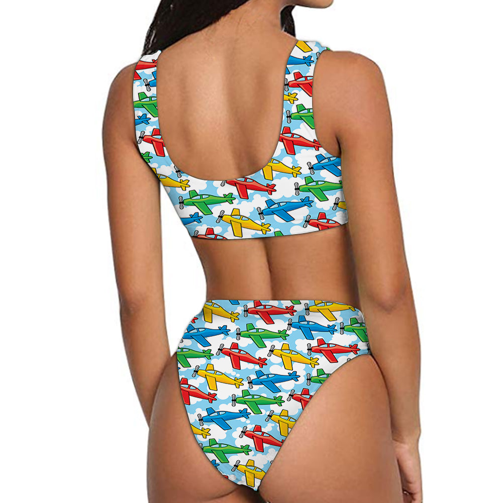 Funny Airplanes Designed Women Bikini Set Swimsuit