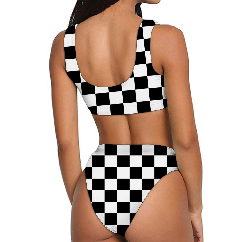Black & White Boxes Designed Women Bikini Set Swimsuit