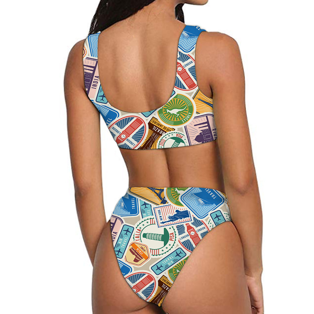 Travel The The World By Plane Designed Women Bikini Set Swimsuit
