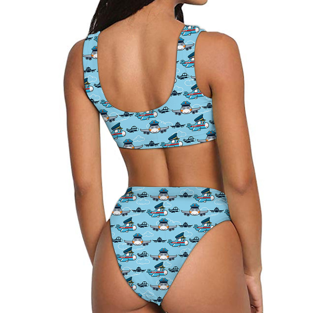 Cartoon & Funny Airplanes Designed Women Bikini Set Swimsuit