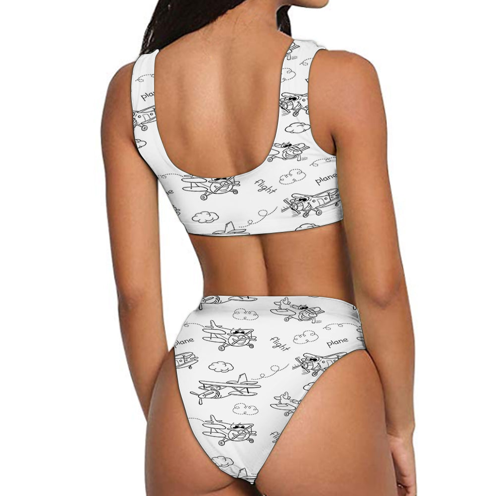 Cartoon Planes Designed Women Bikini Set Swimsuit
