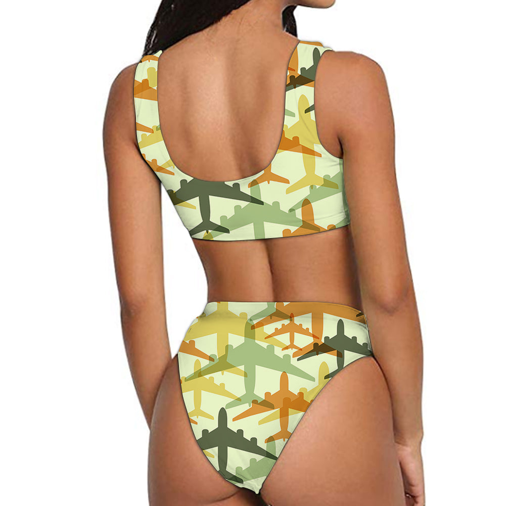 Seamless Colourful Airplanes Designed Women Bikini Set Swimsuit