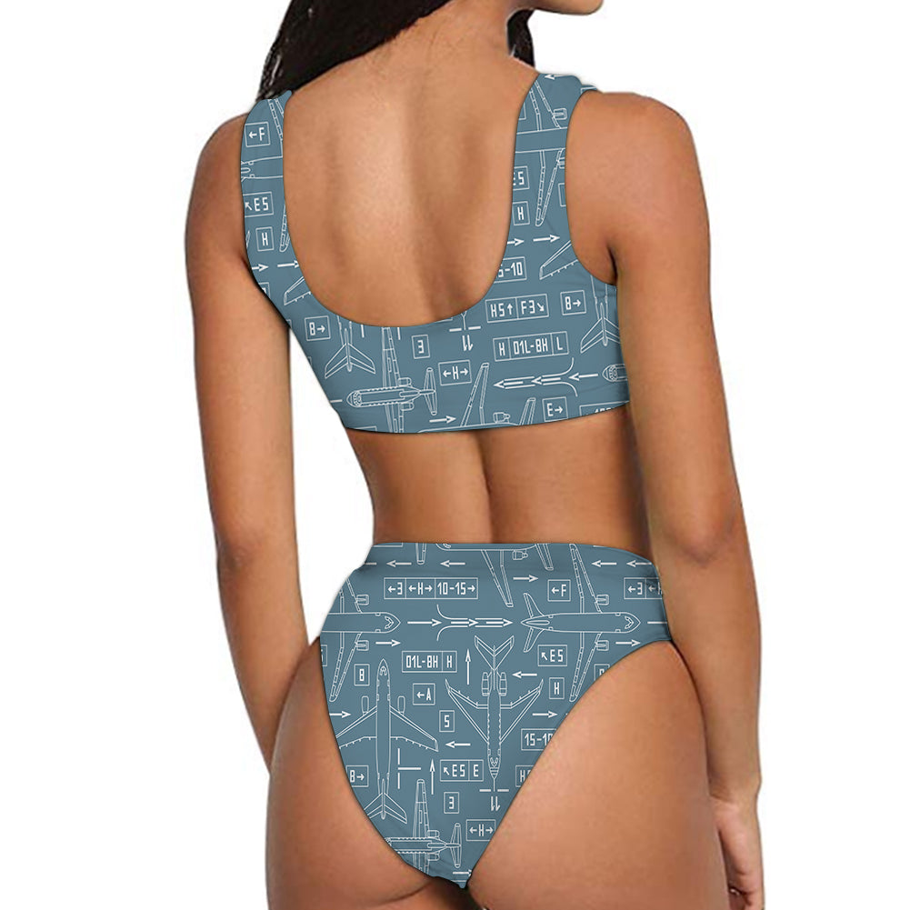 Jet Planes & Airport Signs Designed Women Bikini Set Swimsuit