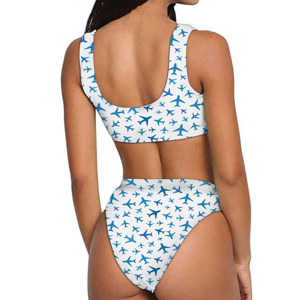 Many Airplanes White Designed Women Bikini Set Swimsuit