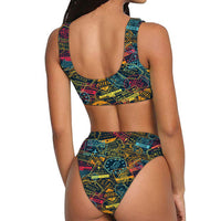 Thumbnail for Dark Coloured Passport Stamps Designed Women Bikini Set Swimsuit