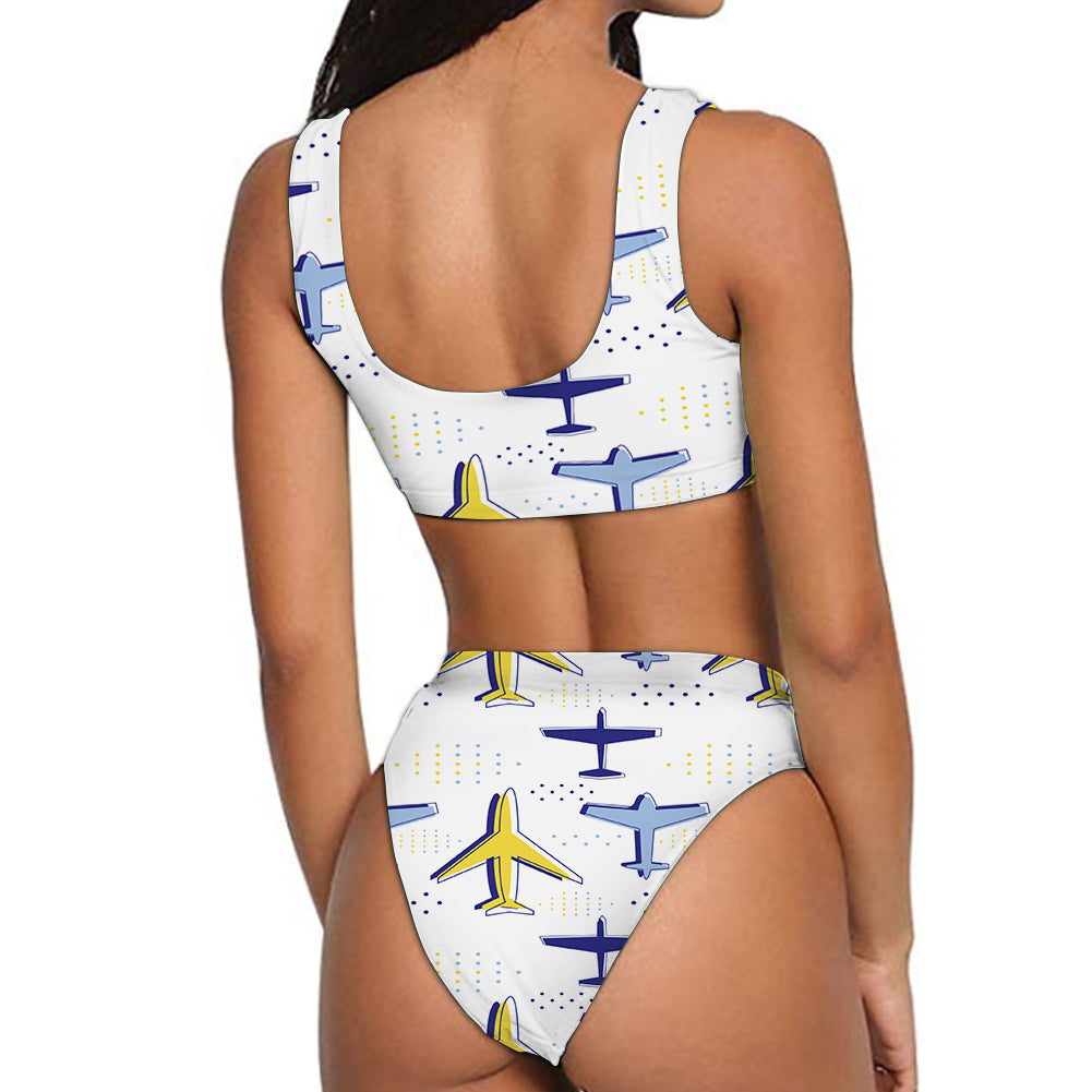 Very Colourful Airplanes Designed Women Bikini Set Swimsuit