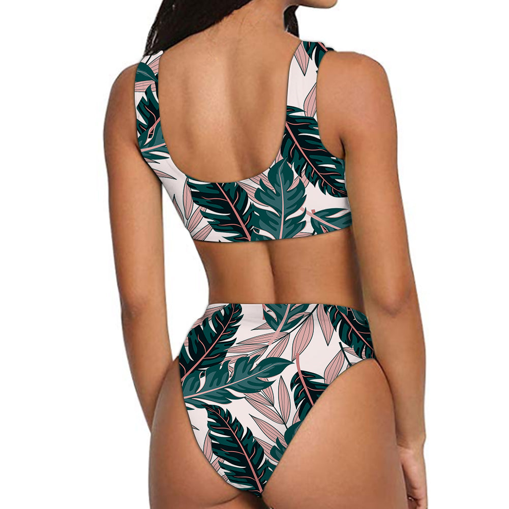 Seamless Palm Leafs Designed Women Bikini Set Swimsuit