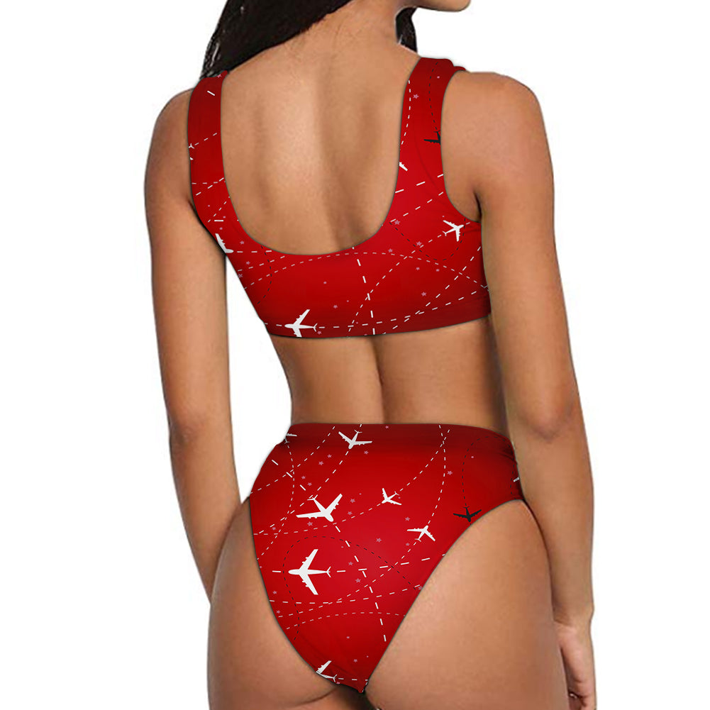 Travelling with Aircraft (Red) Designed Women Bikini Set Swimsuit