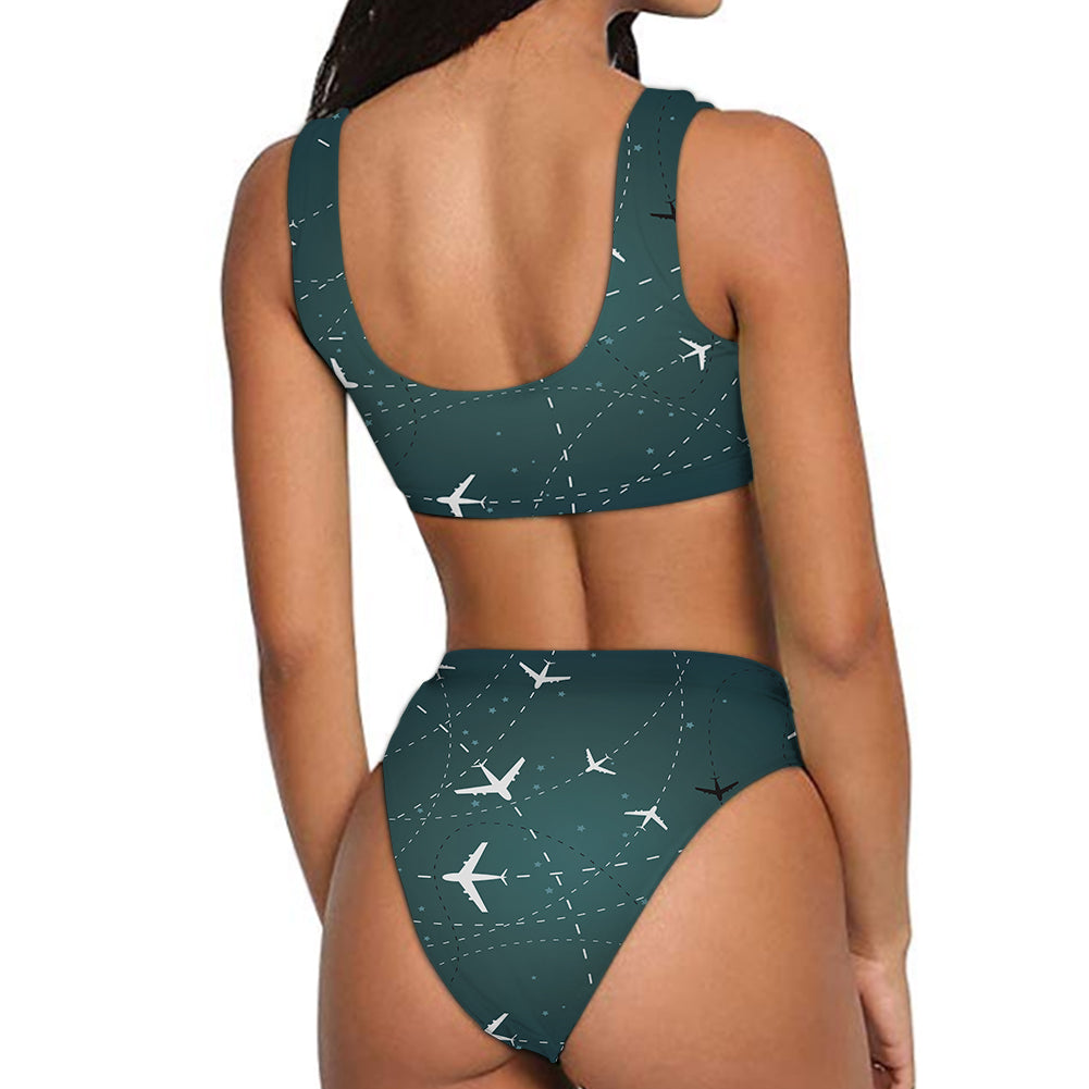 Travelling with Aircraft (Green) Designed Women Bikini Set Swimsuit