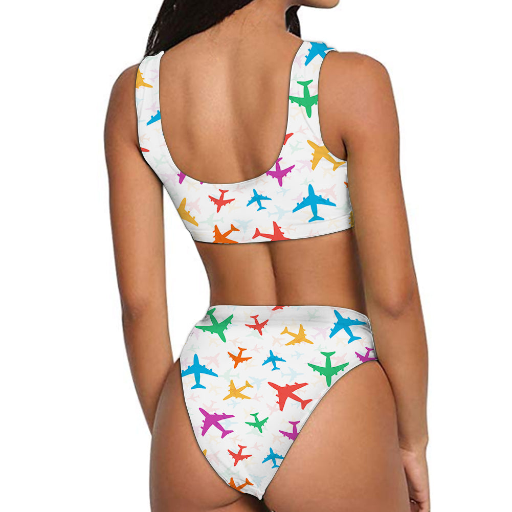 Cheerful Seamless Airplanes Designed Women Bikini Set Swimsuit