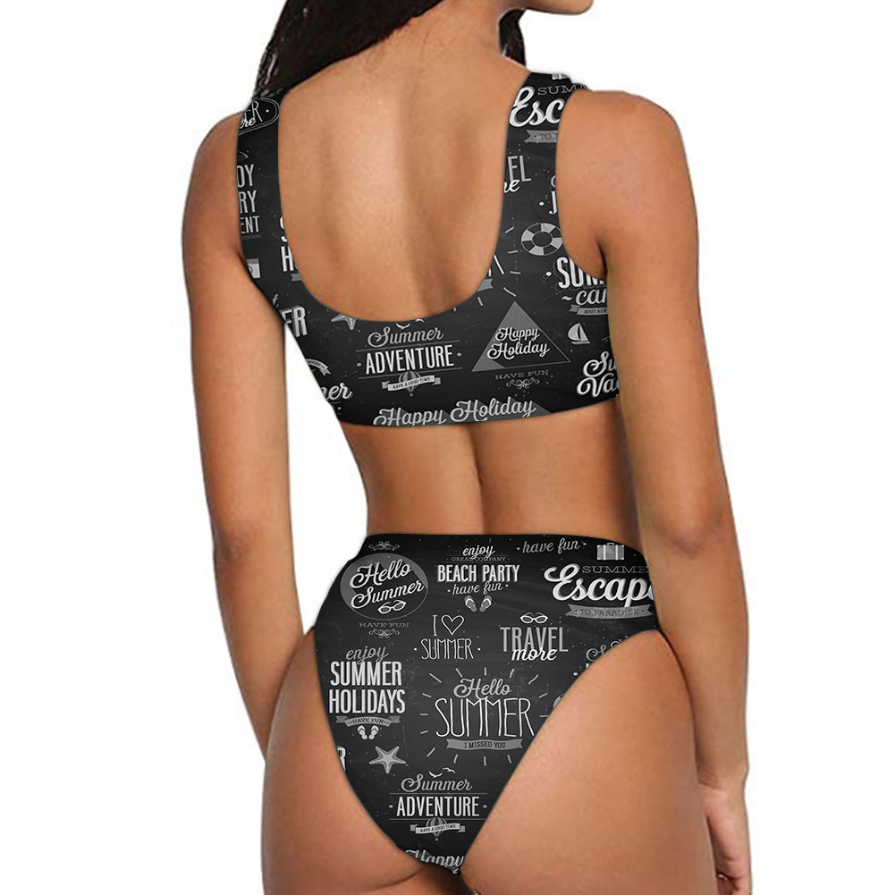 Black & White Super Travel Icons Designed Women Bikini Set Swimsuit