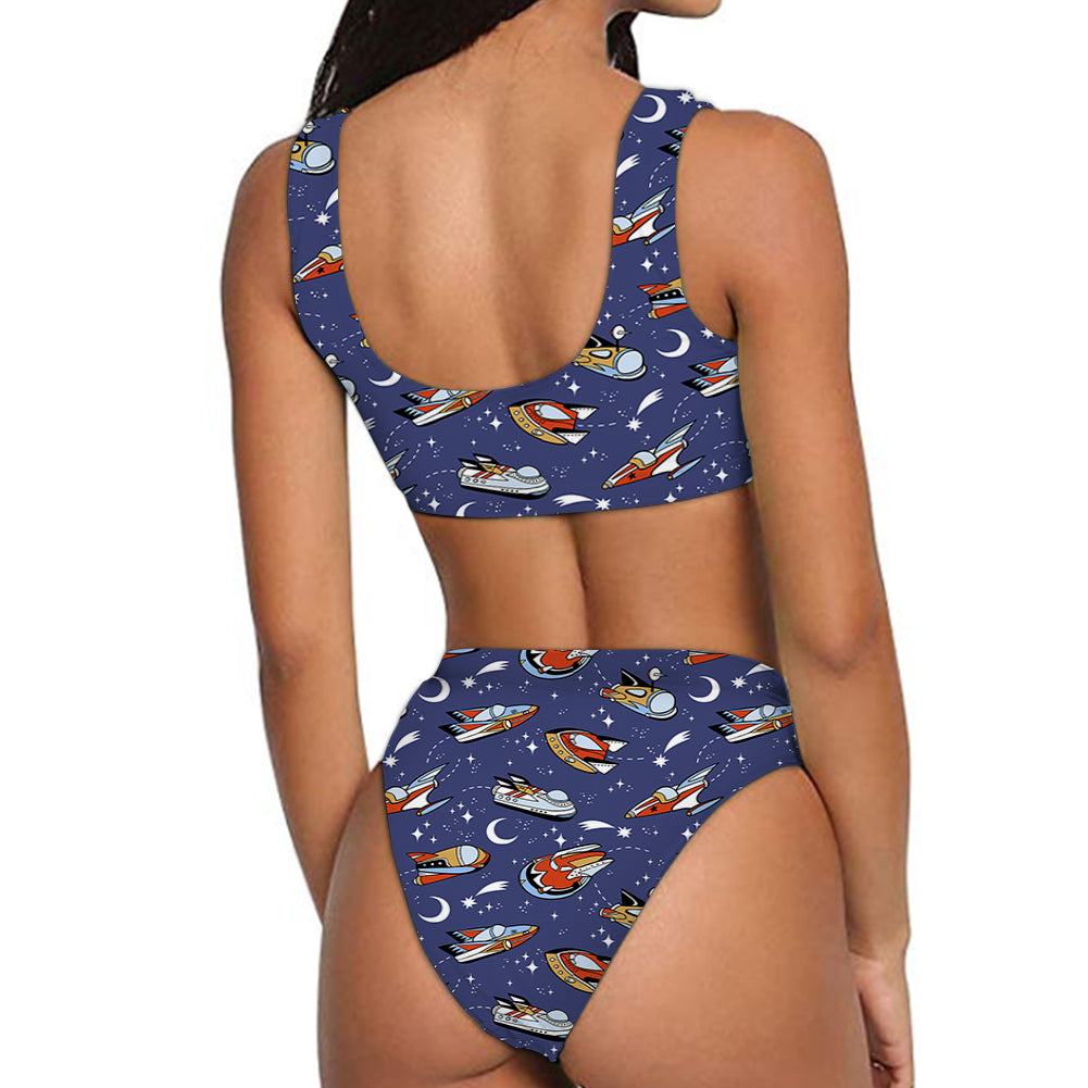 Spaceship & Stars Designed Women Bikini Set Swimsuit