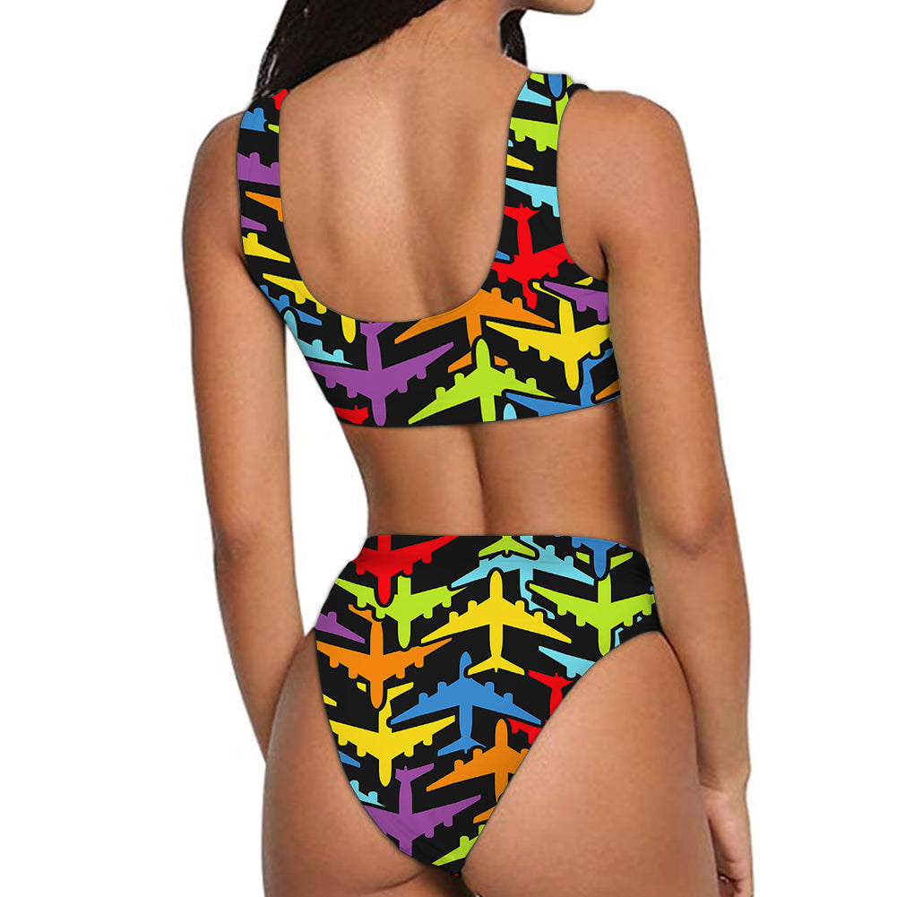 Super Colourful Airplanes Designed Women Bikini Set Swimsuit